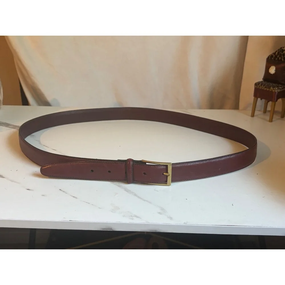 Brighton Mens Glazed Cordovan Burgundy Leather Belt Gold Buckle 44 X1813